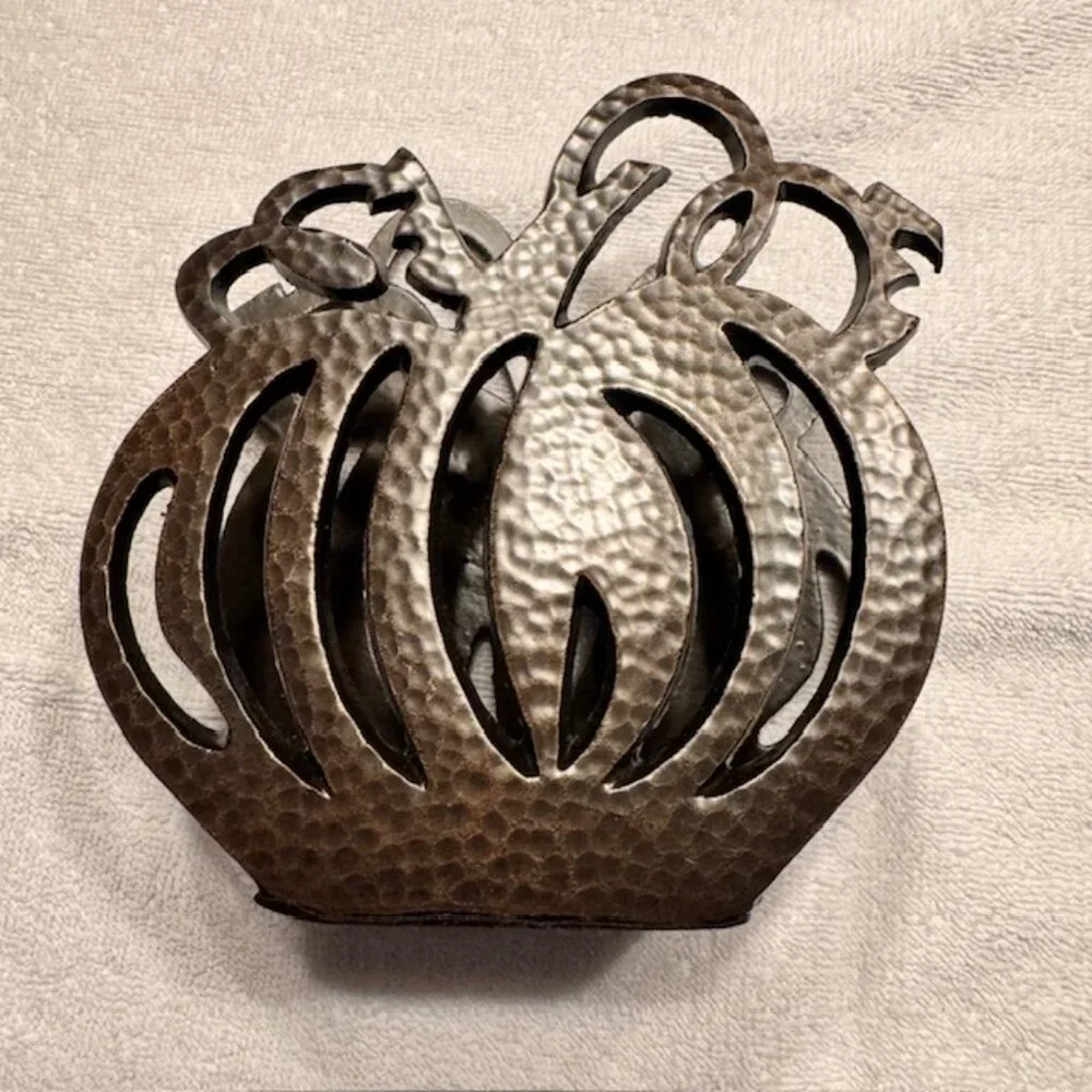 Crate And Barrel Hammered Metal Pumpkin Napkin Holder- Dark Brown Bronze - New
